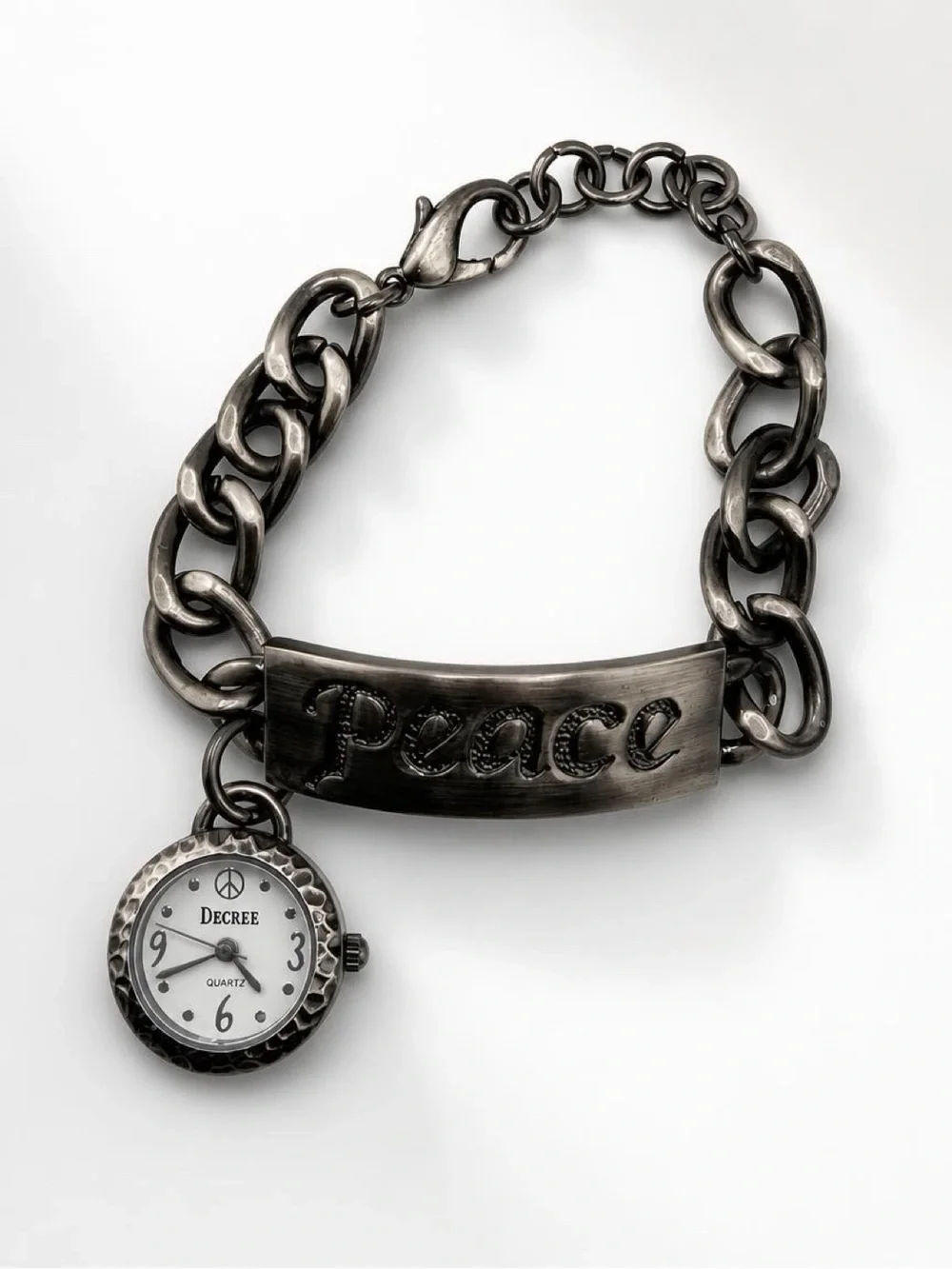 Decree Gunmetal Chain Bracelet Watch with Engraved Plate new battery 1108